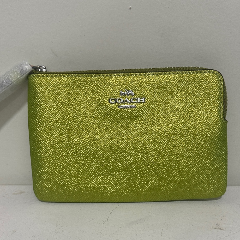 Coach Lime Green (Citrine) Wristlet with Silver Accents